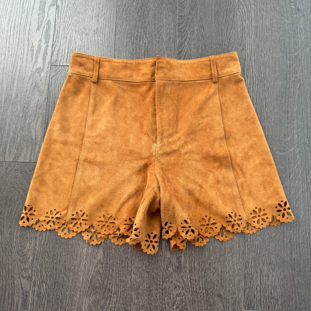 ZARA SUEDE SHORTS SIZE SMALL FLORAL CUT OUT PREOWNED